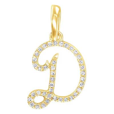 750 Yellow Gold & Diamond Letter D Pendant - Allegoria