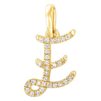 750 Yellow Gold & Diamond Letter E Pendant - Allegoria