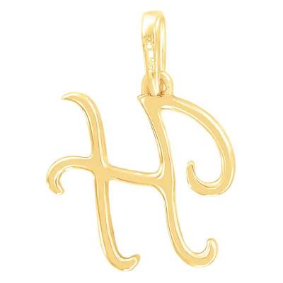 750/1000 Yellow Gold & Diamond Letter H Pendant - Allegoria