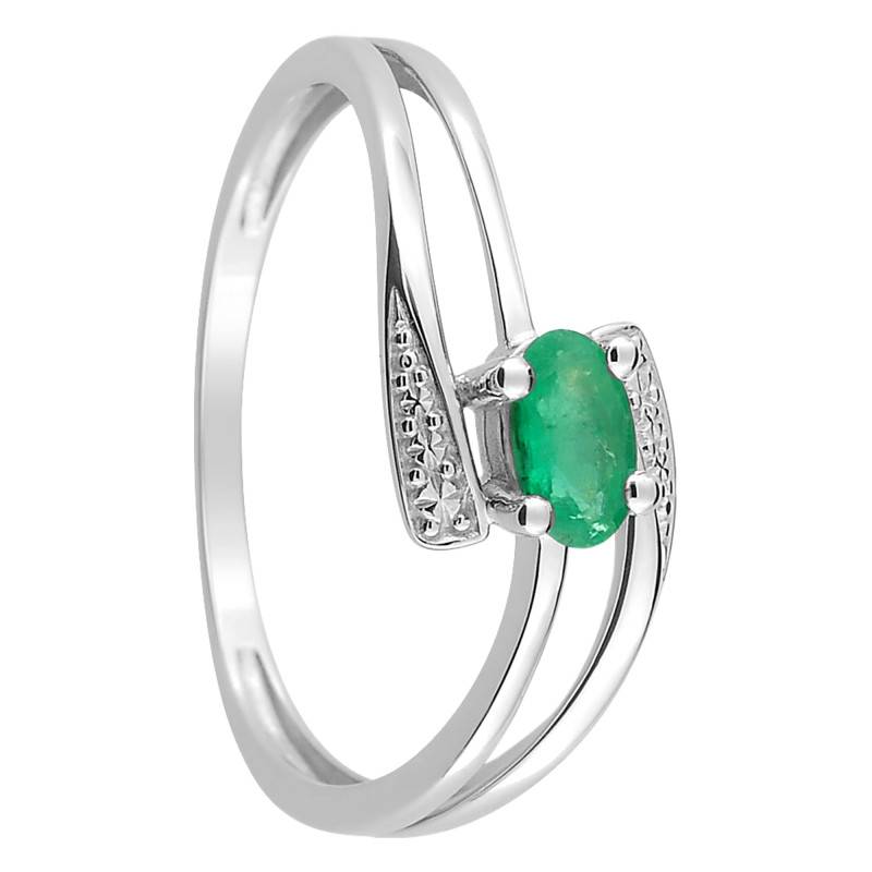 750/1000 White Gold Oval Emerald 0.23 ct Spiral Solitaire Ring - Aurora