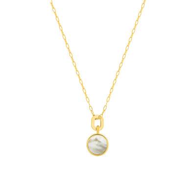 375/1000 Yellow Gold & White Mother-of-Pearl Necklace, Length 40 cm to 42 cm - Emanessence