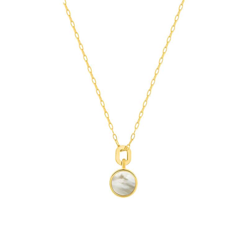 375/1000 Yellow Gold & White Mother-of-Pearl Necklace, Length 40 cm to 42 cm - Emanessence