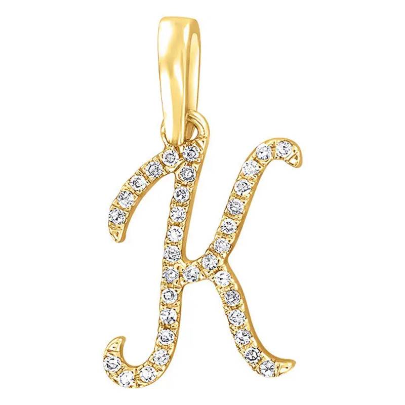 750/1000 Yellow Gold & Diamond Letter K Pendant - Allegoria
