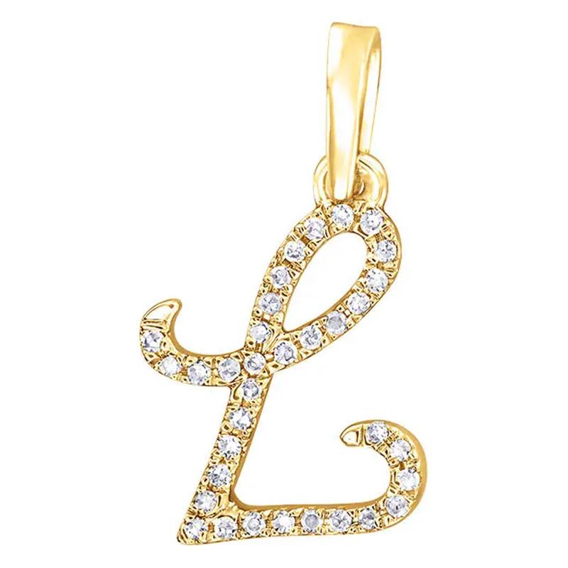750/1000 Yellow Gold & Diamond Letter L Pendant - Allegoria