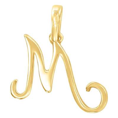 750/1000 Yellow Gold & Diamond Letter M Pendant - Allegoria