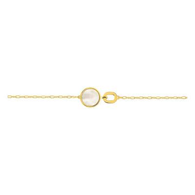 Yellow 375/1000 Gold & White Mother-of-Pearl Bracelet, Length 16.5 cm to 18 cm, Width 1.20 mm - Emanessence