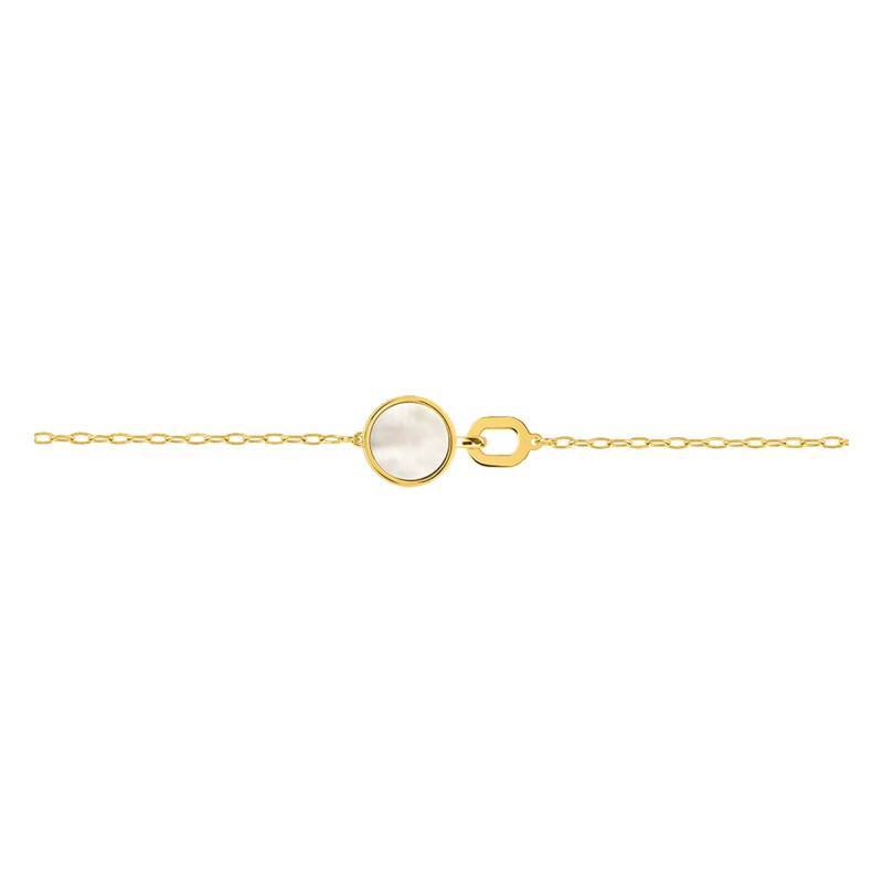 Yellow 375/1000 Gold & White Mother-of-Pearl Bracelet, Length 16.5 cm to 18 cm, Width 1.20 mm - Emanessence