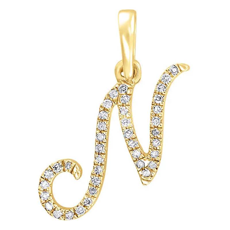 750/1000 Yellow Gold & Diamond Letter N Pendant - Allegoria