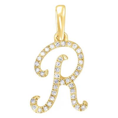 Pendentif lettre R Or Jaune 750 & diamants - Allegoria