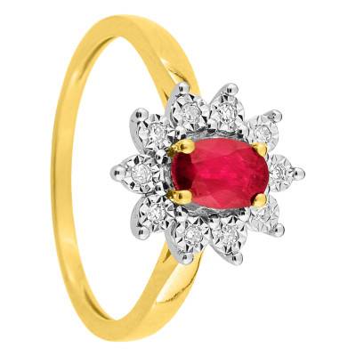 Two-Tone 750/1000 Gold Marguerite Flower Ring with Ruby 0.53 ct & Diamond Halo 0.06 ct - Aurora