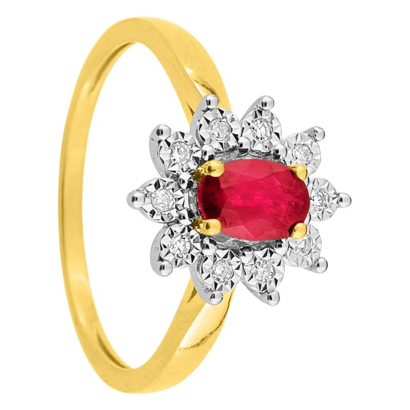 Two-Tone 750/1000 Gold Marguerite Flower Ring with Ruby 0.53 ct & Diamond Halo 0.06 ct - Aurora