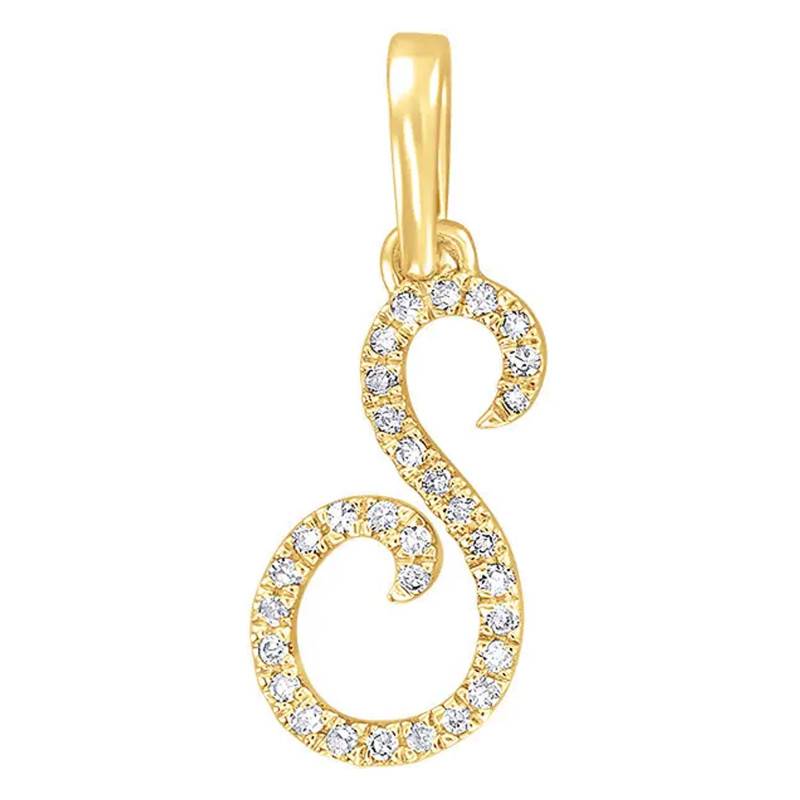 750 Yellow Gold Diamond Letter S Pendant - Allegoria
