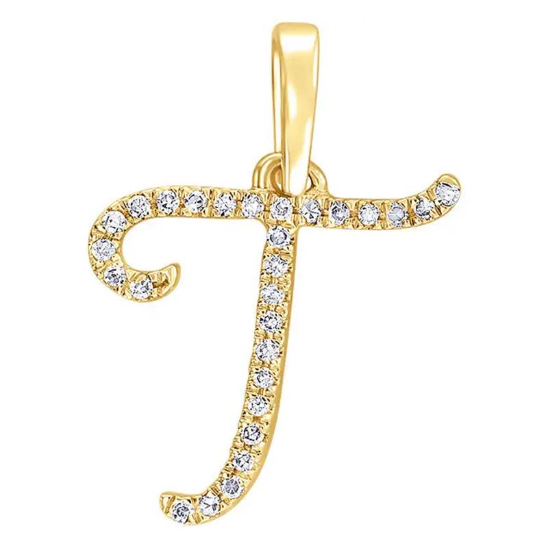 750 Yellow Gold Diamond Letter T Pendant - Allegoria