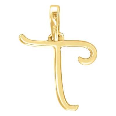 750 Yellow Gold Diamond Letter T Pendant - Allegoria