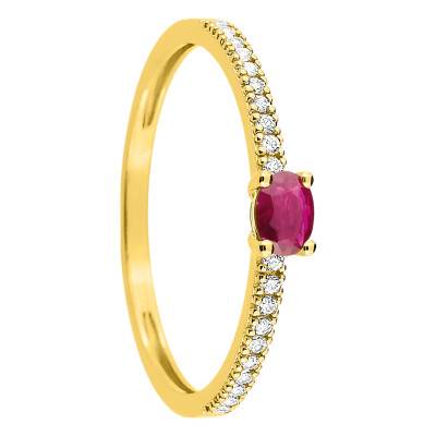 750/1000 Yellow Gold Ruby 0.24 ct & Cubic Zirconia Solitaire Ring with Side Stones - Aurora