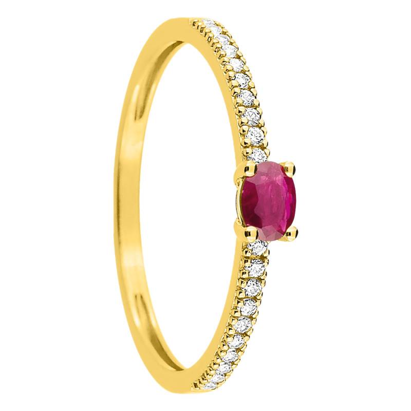 750/1000 Yellow Gold Ruby 0.24 ct & Cubic Zirconia Solitaire Ring with Side Stones - Aurora