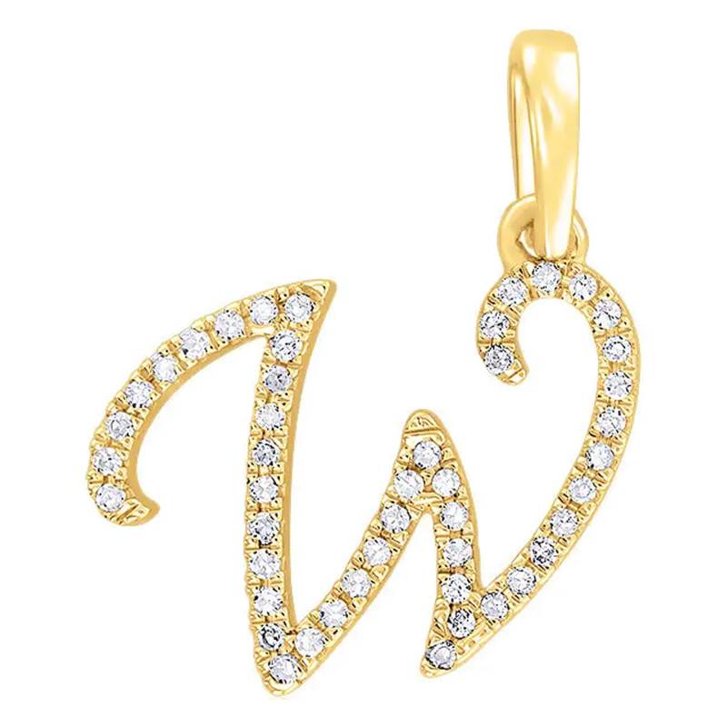 750 Yellow Gold Diamond Letter W Pendant - Allegoria