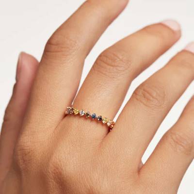 Bague Five Sage en Argent Dorée avec Zircons & Corindons - AN01-209-08 - Pdpaola