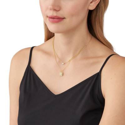 Kors MK Padlock 925 Silver Yellow Gold-Plated & Cubic Zirconia Necklace, Length 34,30 cm to 39,30 cm - Michael Kors