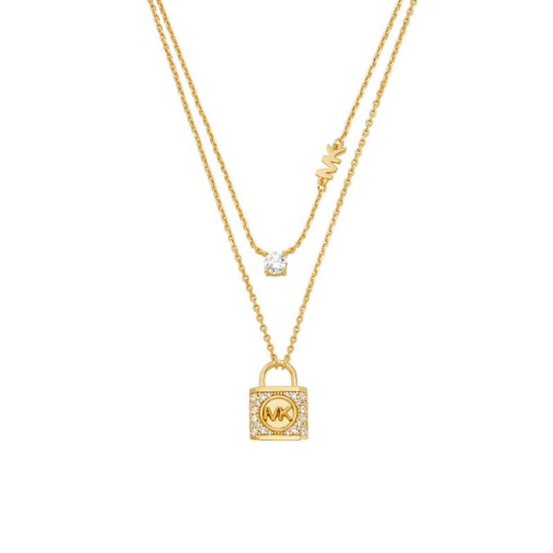 Kors MK Padlock 925 Silver Yellow Gold-Plated & Cubic Zirconia Necklace, Length 34,30 cm to 39,30 cm - Michael Kors