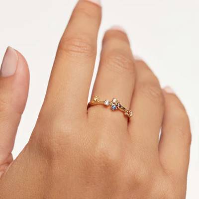 Bague Five Argent Dorée Zircons & Corindon - AN01-210-08 - Pdpaola