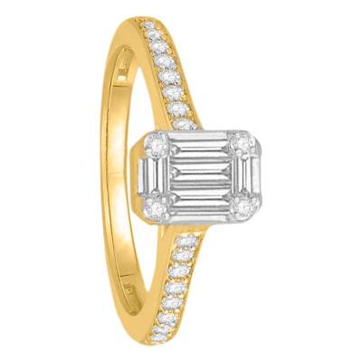 Solitaire Diamants Baguettes 0,35 ct en Or Jaune 750 - Alliantine