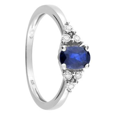 750/1000 White Gold Diamond-Shouldered Solitaire Ring, 0.06 ct Diamonds & 0.30 ct Sapphire - Aurora