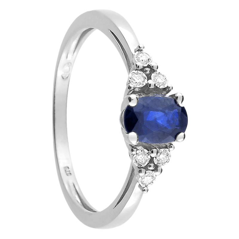 750/1000 White Gold Diamond-Shouldered Solitaire Ring, 0.06 ct Diamonds & 0.30 ct Sapphire - Aurora