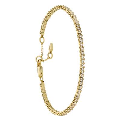 Gold-Plated Brass & White Zirconium Oxide All Stacked Up Tennis Bracelet, Length 16.10 cm to 18.60 cm - Fossil