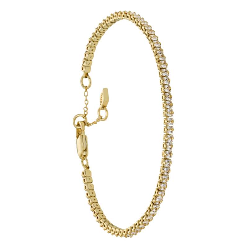 Gold-Plated Brass & White Zirconium Oxide All Stacked Up Tennis Bracelet, Length 16.10 cm to 18.60 cm - Fossil