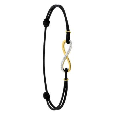 Bracelet Cordon Infini, Or Jaune 375 & Oxydes de Zirconium, Largeur 1,20 mm - Emanessence