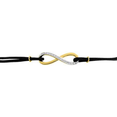 Bracelet Cordon Infini, Or Jaune 375 & Oxydes de Zirconium, Largeur 1,20 mm - Emanessence