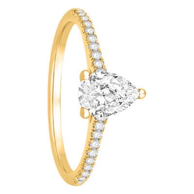 Solitaire Accompagné en Or Jaune 750 & Diamants 0,63 ct, Largeur 1,55 mm - Alliantine