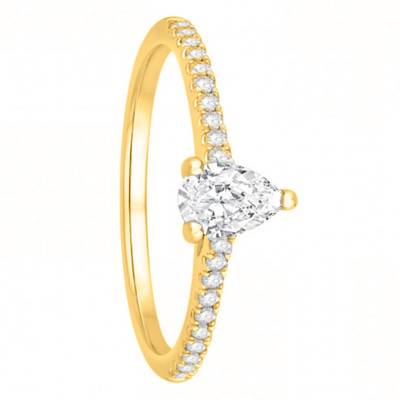 Solitaire Accompagné en Or Jaune 750 & Diamants 0,43 ct, Largeur 1,55 mm - Alliantine