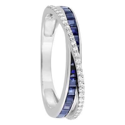 375/1000 White Gold, Cubic Zirconia & Sapphire Crossover Ring - Emanessence