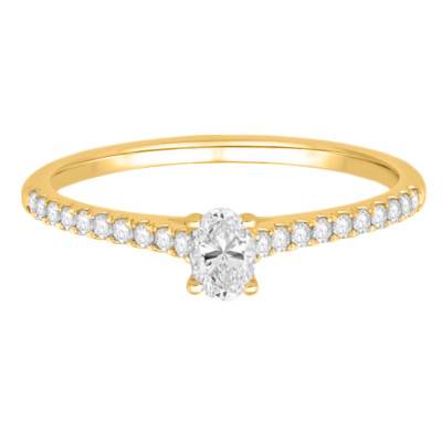 Solitaire Accompagné Diamants 0,33 ct et Or Jaune 750, Largeur 1,60 mm - Alliantine