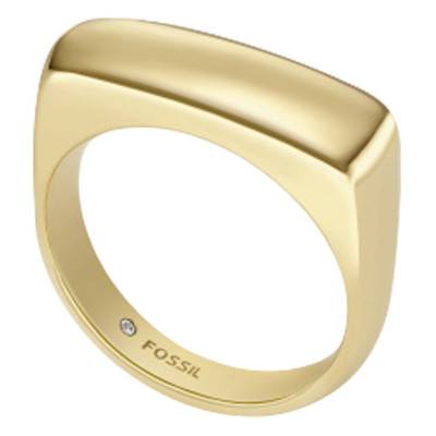 Gold-Plated Steel & Zirconium Oxide Héritage Signet Ring - Fossil