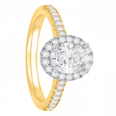 Solitaire Accompagné Diamants 1,35 ct en Or Jaune 750, Largeur 1,75 mm - Alliantine