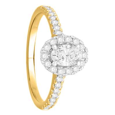 Solitaire Accompagné Diamants 0,81 ct & Or Jaune 750, Largeur 1,75 mm - Alliantine