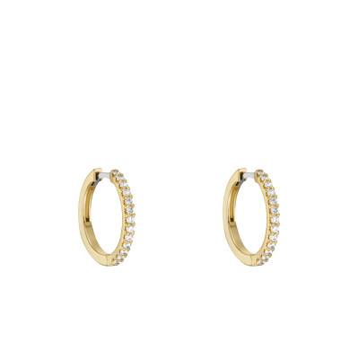 All Stacked Up Gold Brass Hoop Earrings with Crystals, 18 mm Diameter - Fossil