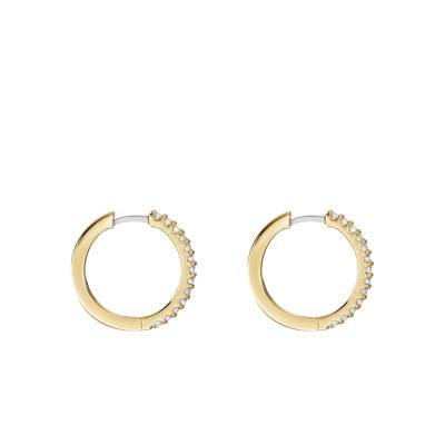 All Stacked Up Gold Brass Hoop Earrings with Crystals, 18 mm Diameter - Fossil