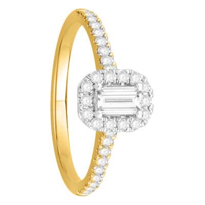 Solitaire Accompagné Diamants 0,69 ct & Or Jaune 750, Largeur 1,75 mm - Alliantine