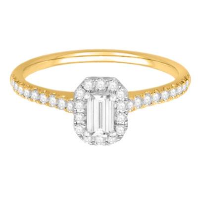 Solitaire Accompagné Diamants 0,57 ct & Or Jaune 750, Largeur 1,75 mm - Alliantine
