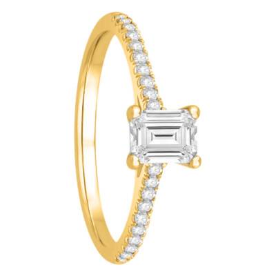 Solitaire Accompagné en Or Jaune 750 et Diamants 0,63 ct, Largeur 1,70 mm - Alliantine