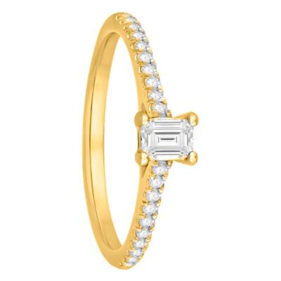 Solitaire Accompagné Diamants 0,43 ct & Or Jaune 750, Largeur 1,70 mm - Alliantine