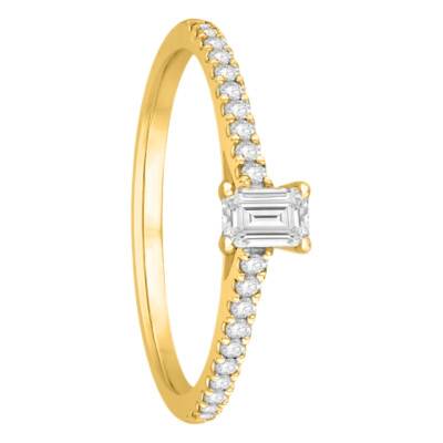Solitaire Accompagné Diamants 0,33 ct & Or Jaune 750, Largeur 1,70 mm - Alliantine