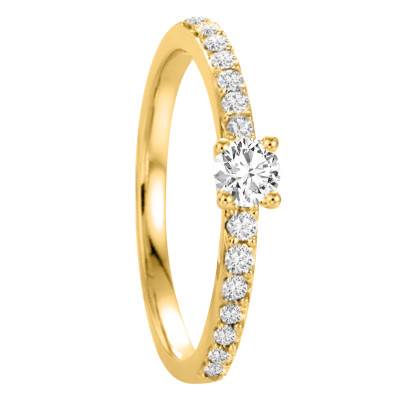 750 Yellow Gold Diamond Solitaire Ring With Side Stones 0.10 ct, Width 2.05 mm - Alliantine
