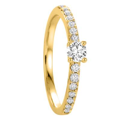 Solitaire Accompagné Diamants 0,74 ct & Or Jaune 750, Largeur 2,05 mm - Alliantine
