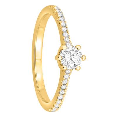 Solitaire Accompagné Diamants 0,30 ct et Or Jaune 750, Largeur 1,50 mm - Alliantine