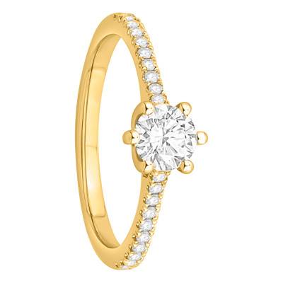 Solitaire Accompagné Diamants 0,53 ct & Or Jaune 750, Largeur 1,50 mm - Alliantine